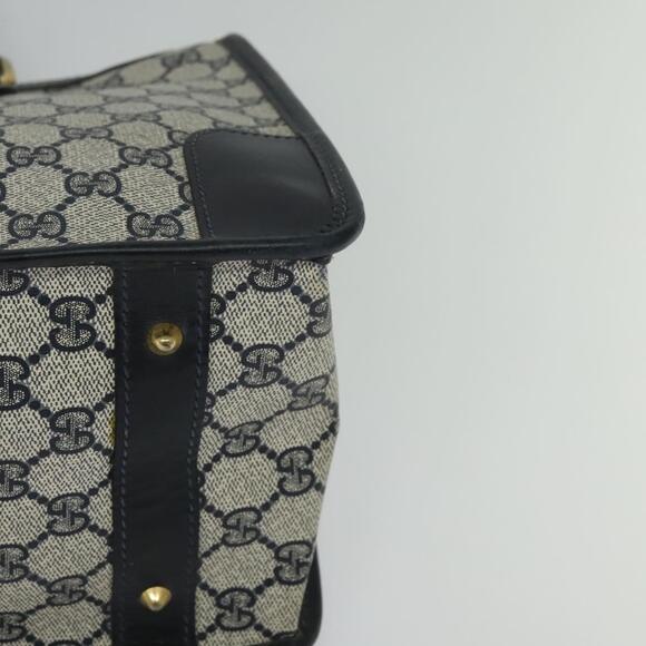 GUCCI GG Supreme Sherry Line Hand Bag Pvc Navy Gold - Picture 11 of 16